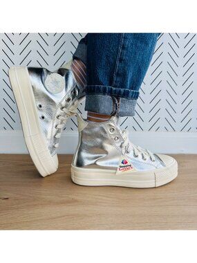 ⭐Rare CONVERSE All Star Lift Hi 7.5 Women Shoes Metallic Silver Sneaker A09902C⭐